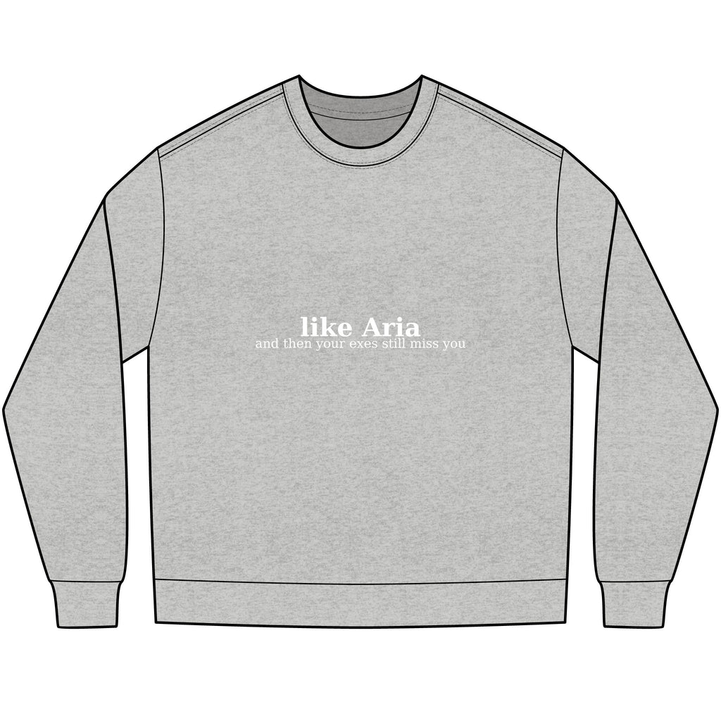 #likeAria - Crewneck Sweatshirt — Minimal 'AD' Back Logo, Subtle Front Text
