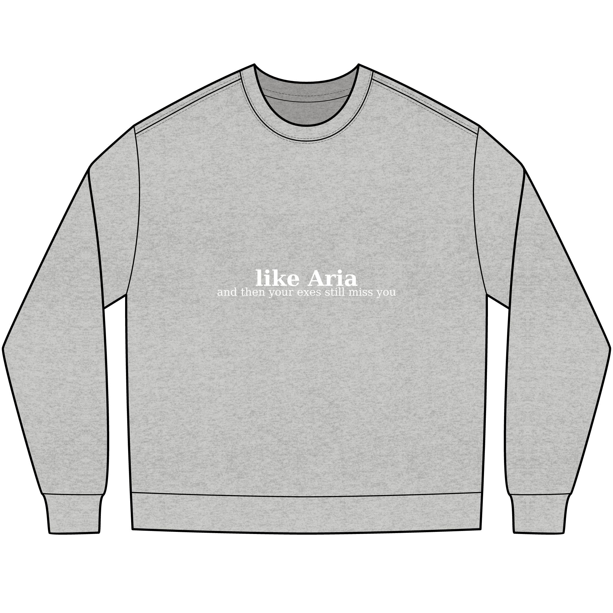 #likeAria - Crewneck Sweatshirt — Minimal 'AD' Back Logo, Subtle Front Text