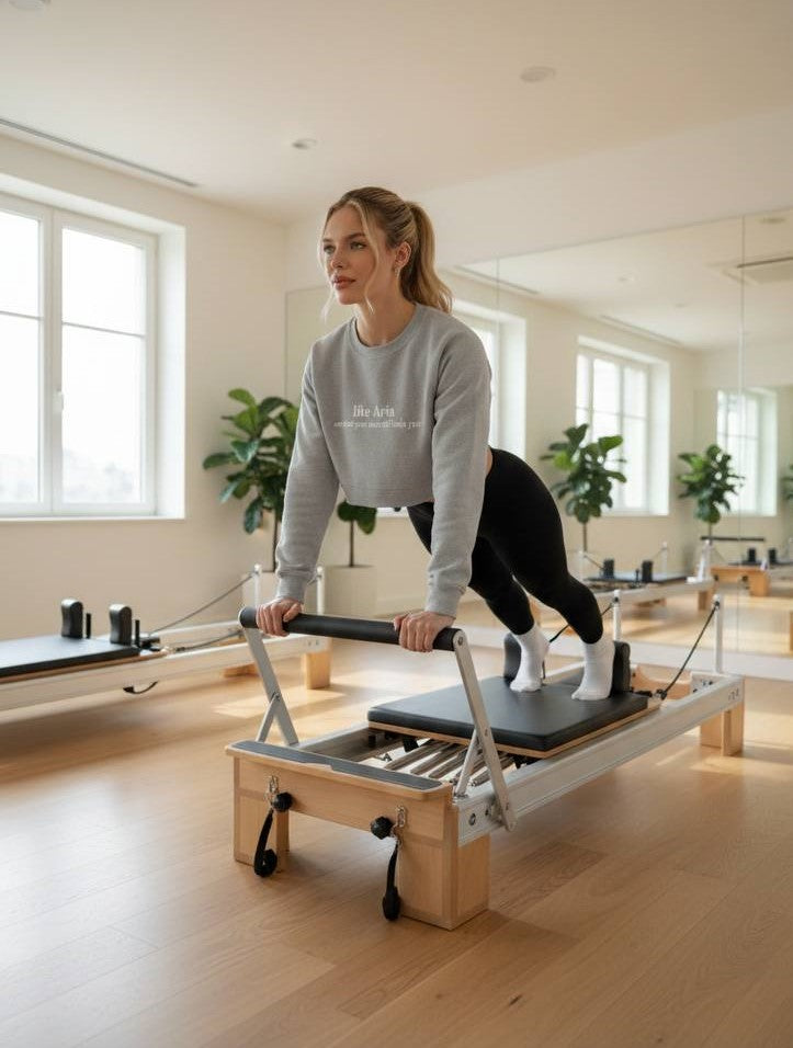 #likeAria - Crewneck Sweatshirt — Minimal 'AD' Back Logo, Subtle Front Text