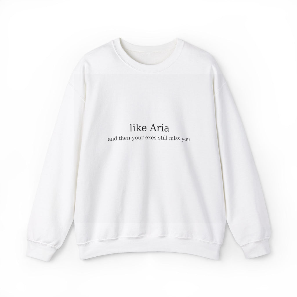 #likeAria - Crewneck Sweatshirt — Minimal 'AD' Back Logo, Subtle Front Text