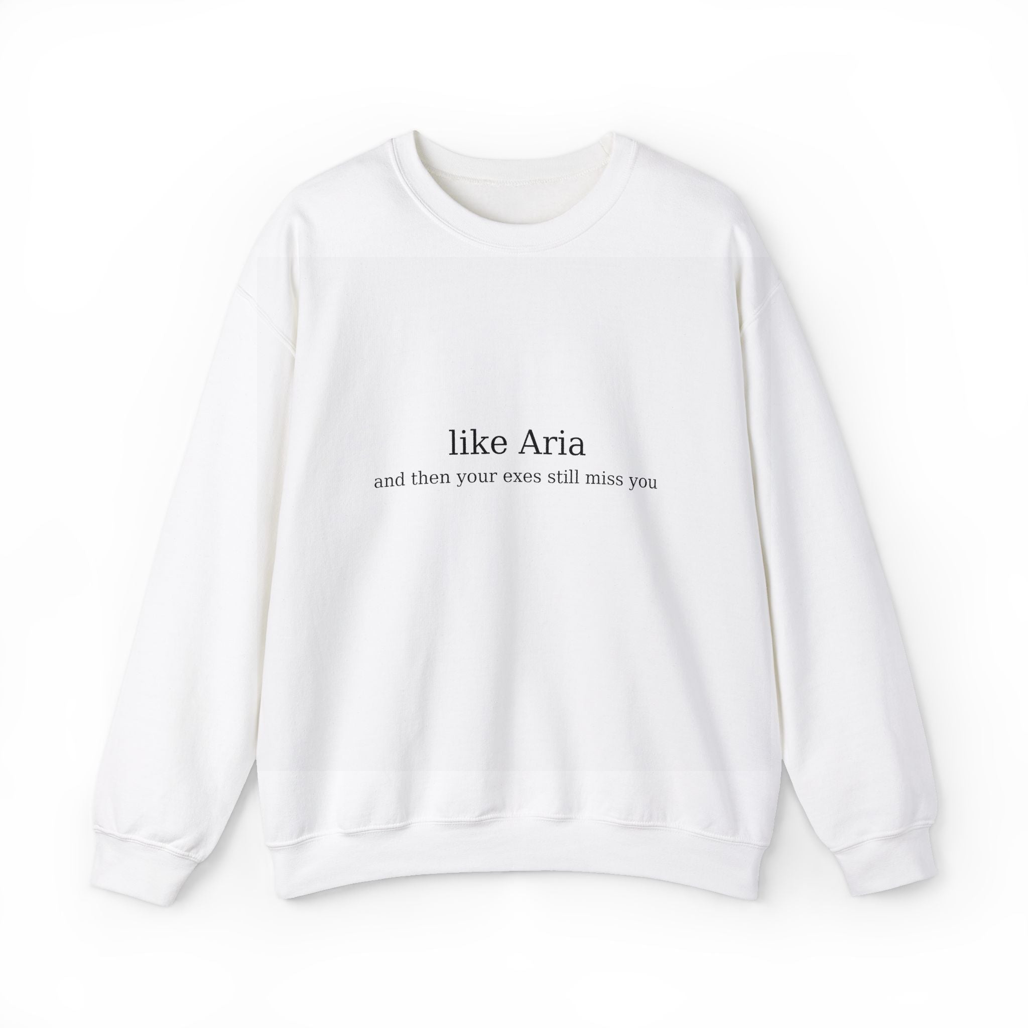 #likeAria - Crewneck Sweatshirt — Minimal 'AD' Back Logo, Subtle Front Text